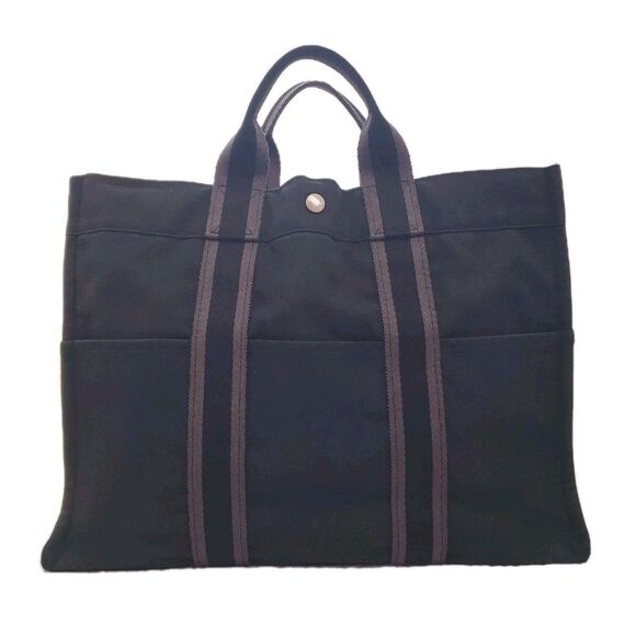 Hermes Tote Bag Fourretout Black‎ Canvas - Picture 1 of 16